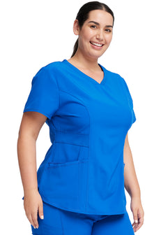 Nurse scrub top Infinity by Cherokee style CK623A.  Has rib-knit waist insets stretchy rib-knit panels at the back for a slenderizing effect