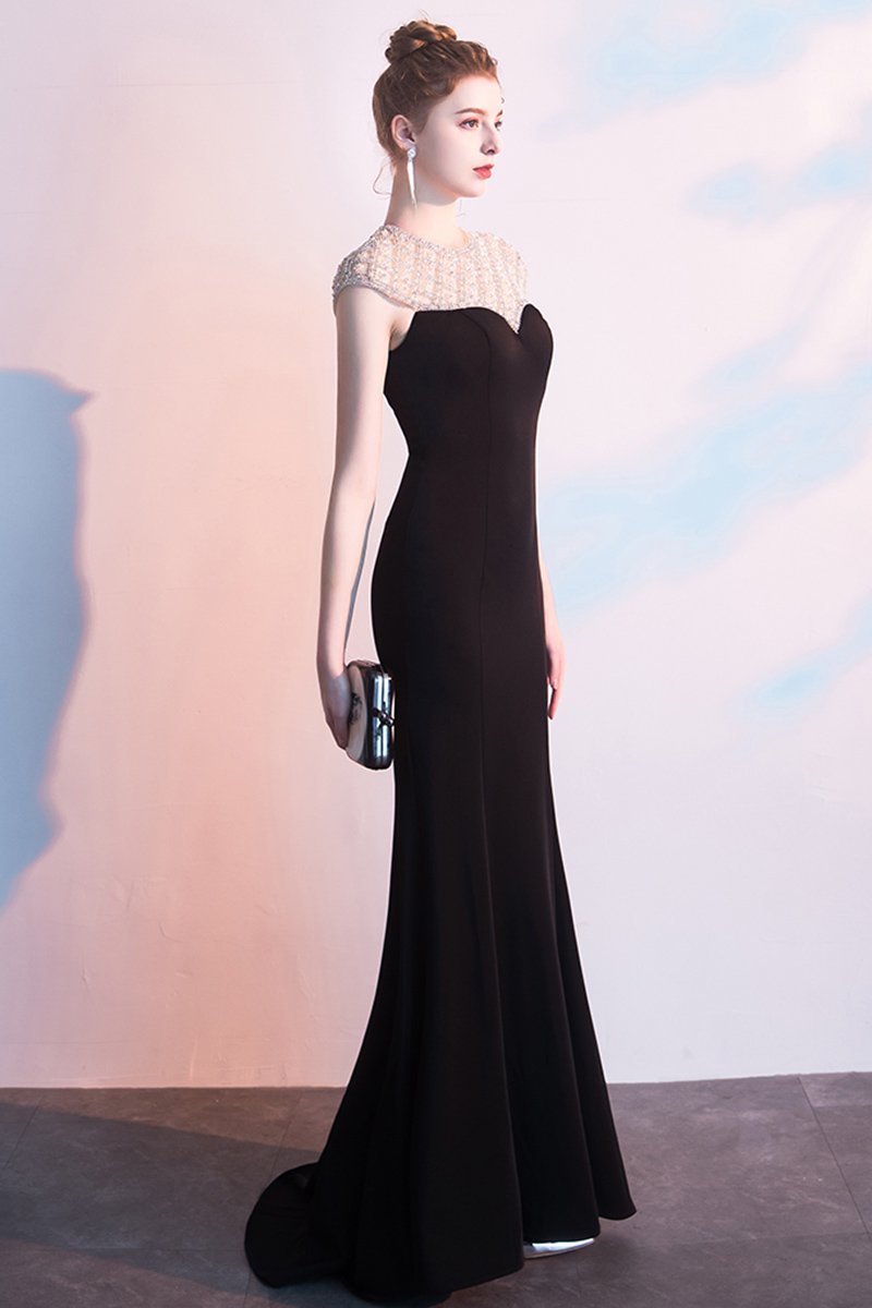 black fishtail evening dress