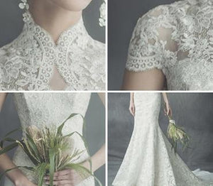 white lace fishtail dress