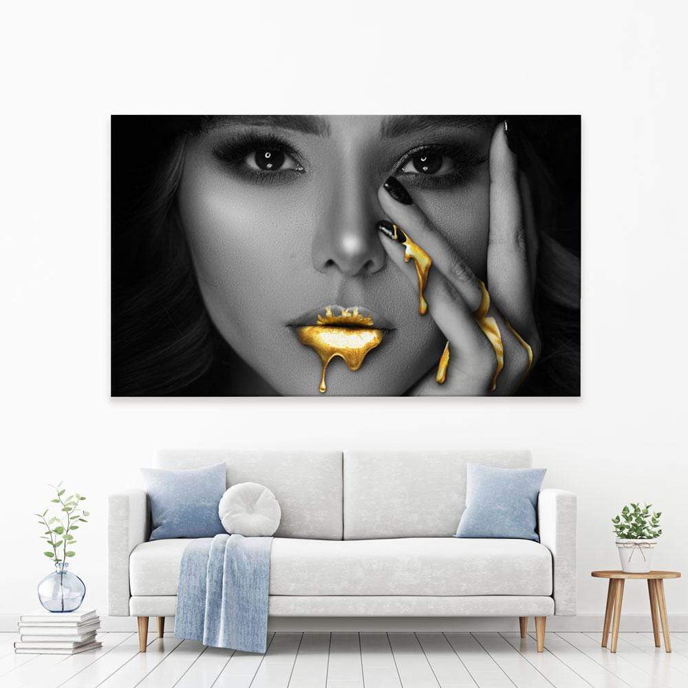 Dripping Golden Lips Canvas Print – Art Print Shop