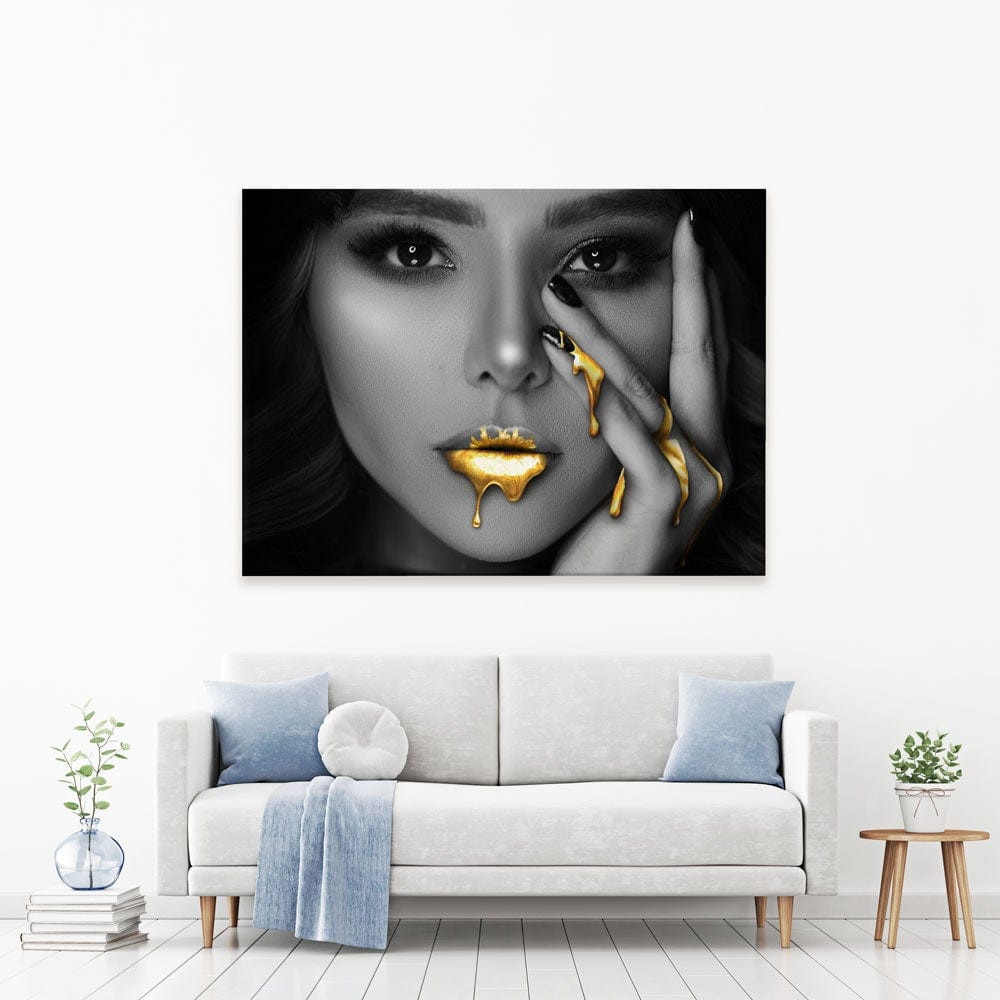 Dripping Golden Lips Canvas Print – Art Print Shop