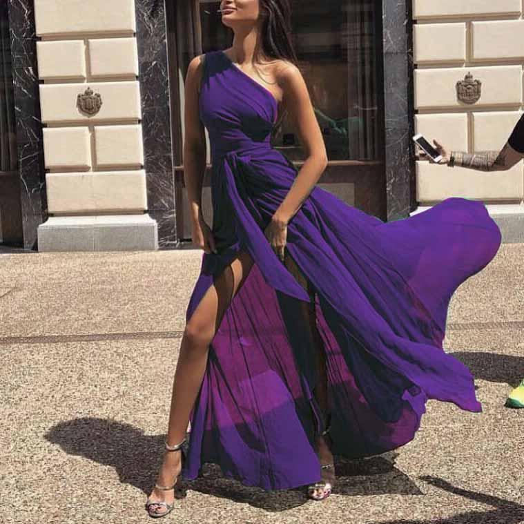 fashion one shoulder chiffon maxi dress