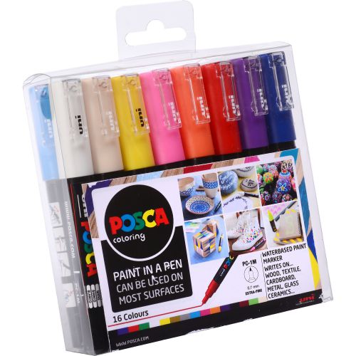 Posca Marker : Pc-1m : Extra-Fine Pin Tip : 0.7mm : Assorted Colors Set Of  16