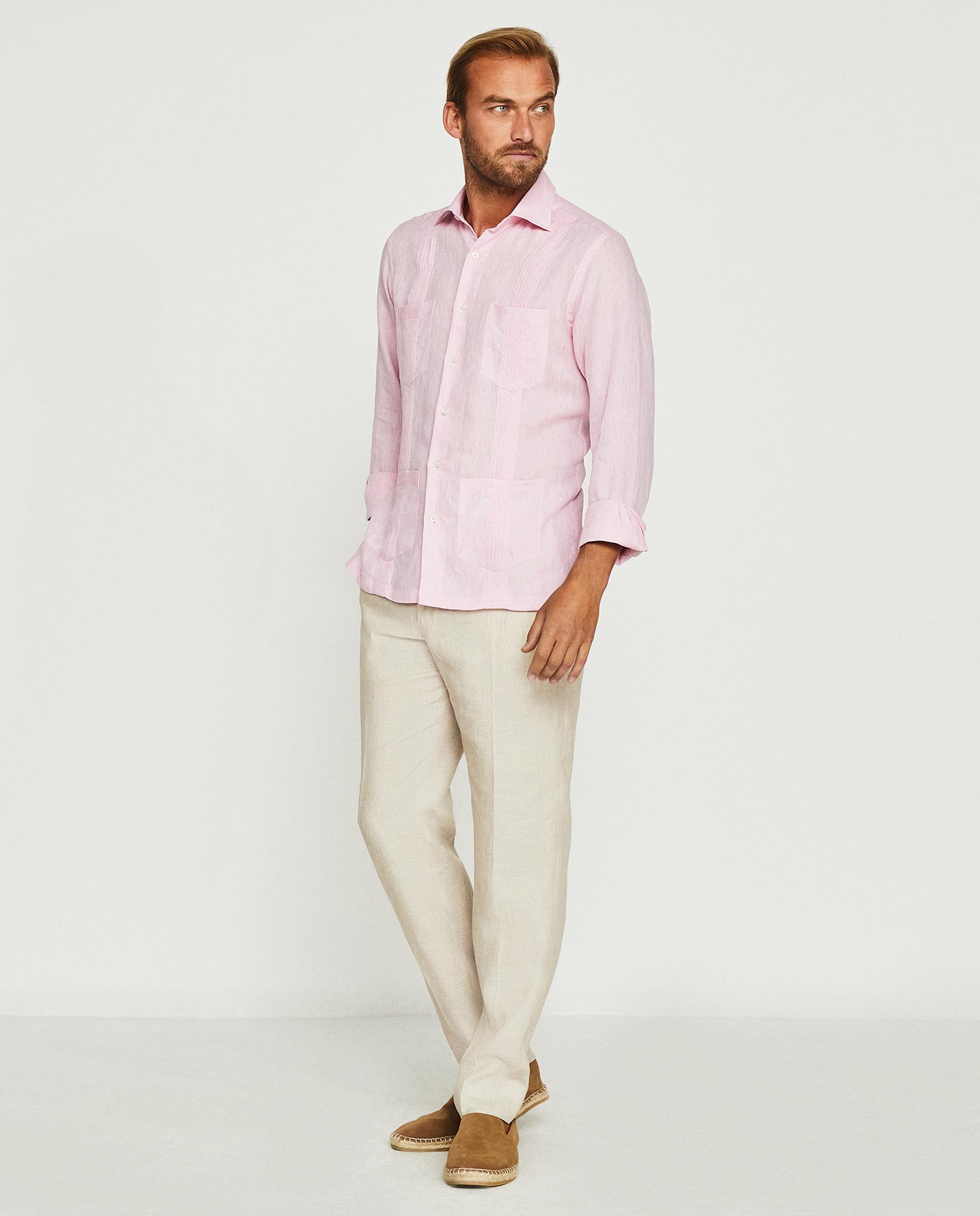 Pink guayabera linen shirt with four pockets – 05995-0051