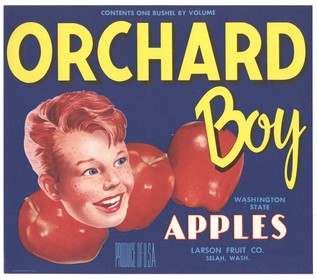 Orchard Boy Brand Vintage Selah Washington Apple Crate Label, blue ...