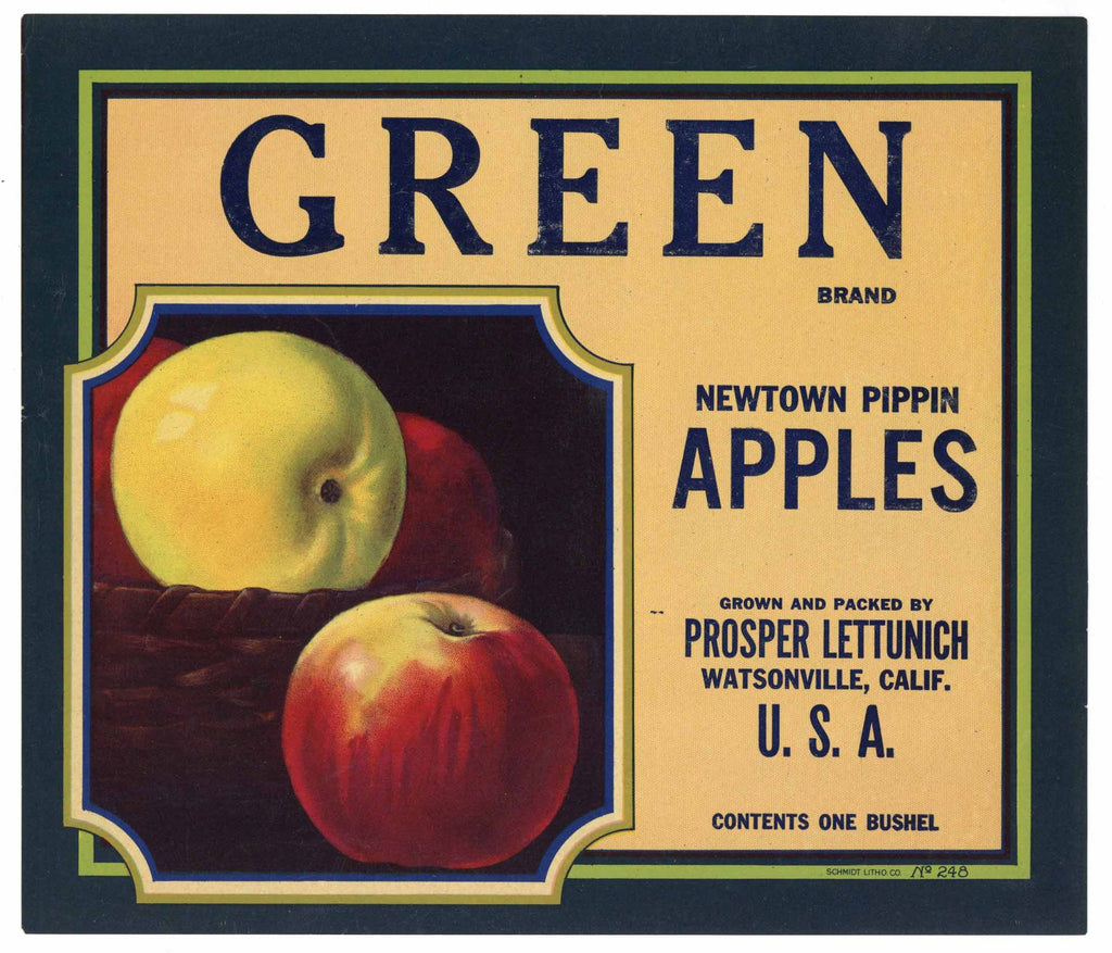 Green Brand Vintage Watsonville Apple Crate Label – thelabelman