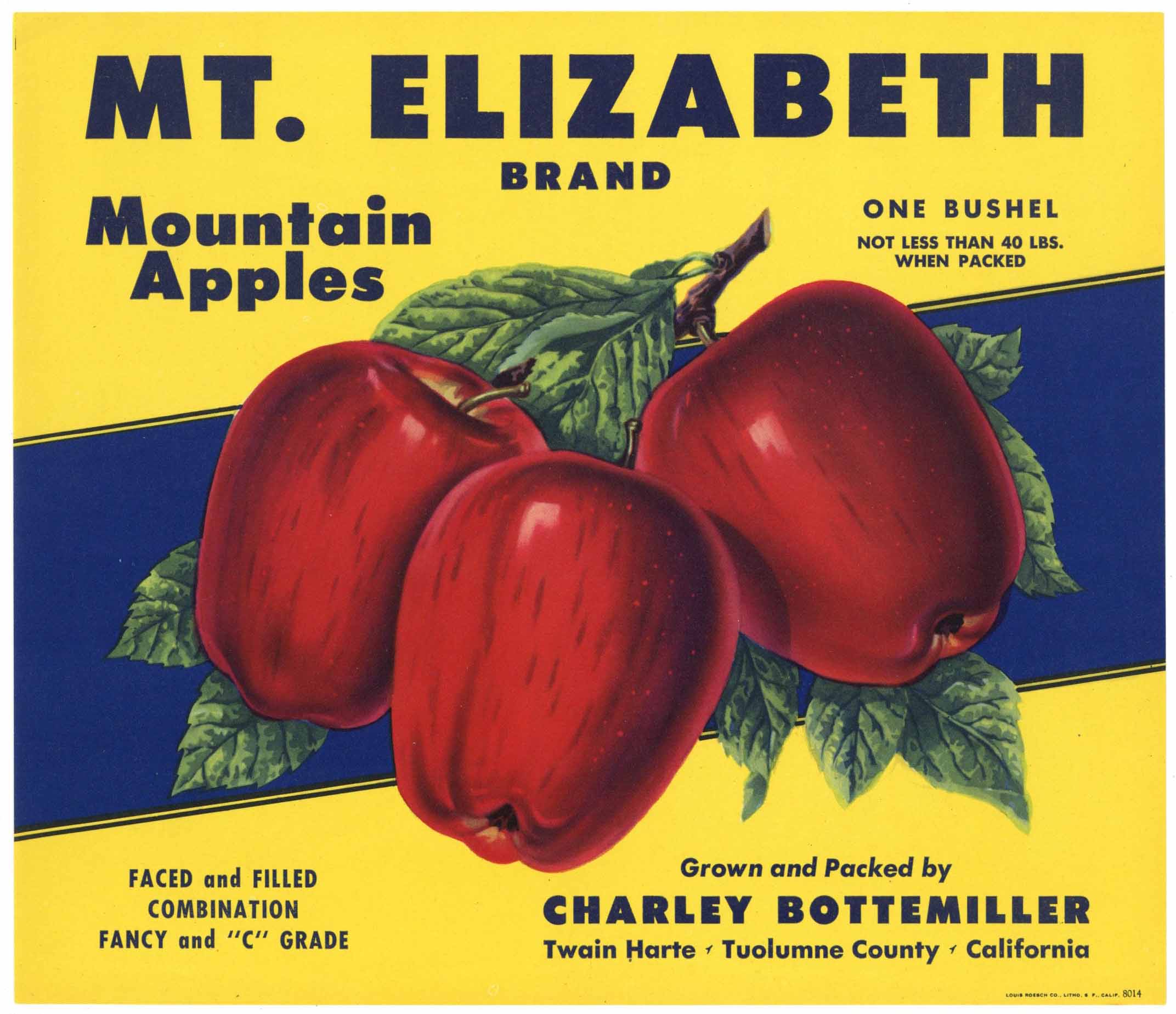 Mt. Elizabeth Brand Vintage Tuolumne County California Apple Crate Lab ...