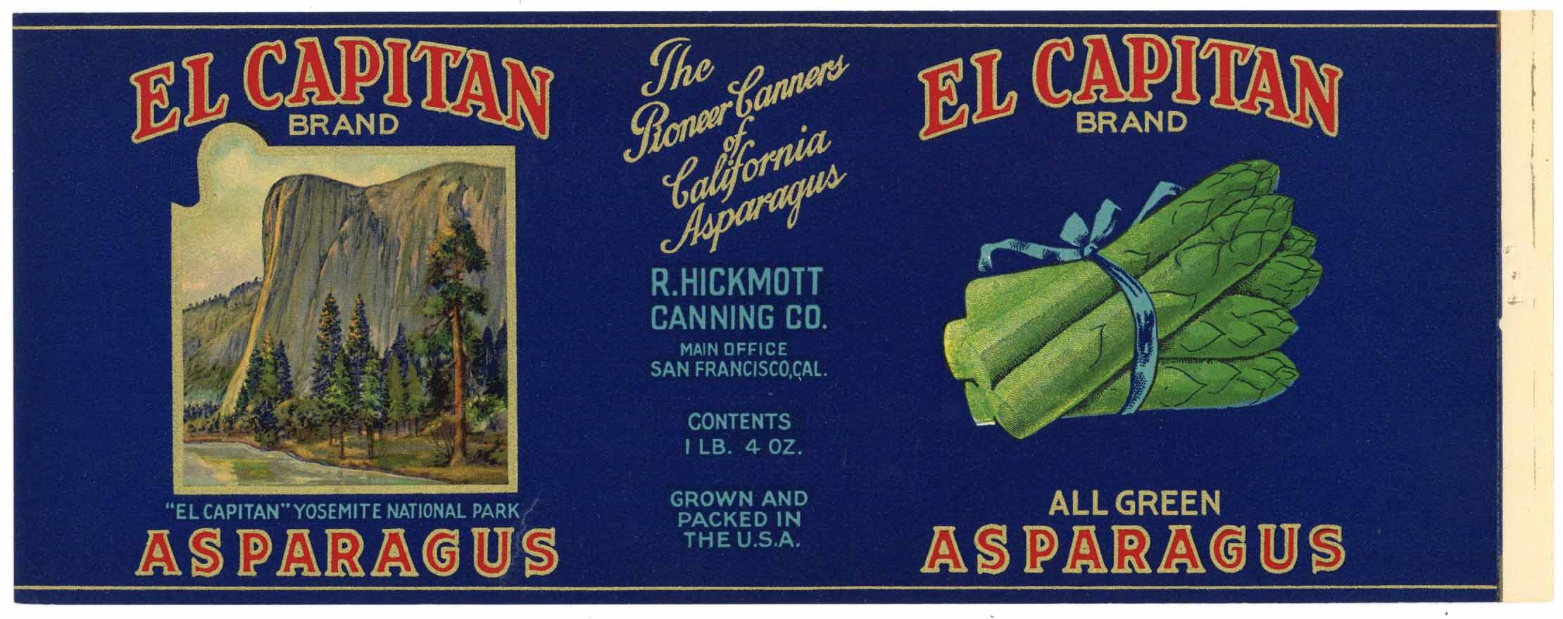 El Capitan Brand Vintage Green Asparagus Can Label, Yosemite Valley –  thelabelman