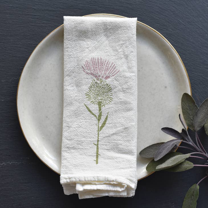 hand-printed organic cotton peony blossom tea towel — Hearth and