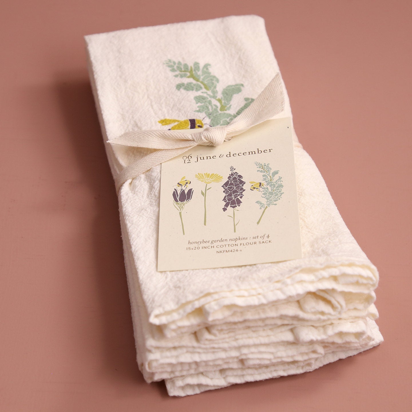 Embroidered Bee Tea Towel Set of 4 19x28