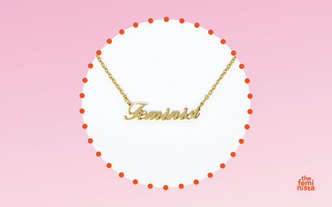 Feminist Gift Idea #9: Feminist Script Gold Necklace