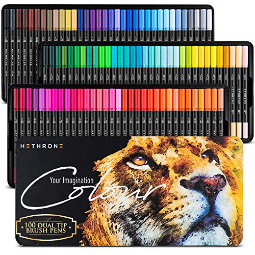 chfine 100 Colors Artist Markers Dual Tip Pens, Fine Tip Coloring