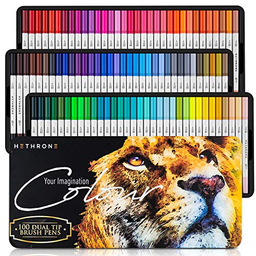 Markers for Adult Coloring - CADITEX 100 Colors Dual Brush Pens Fine Tip  Mark