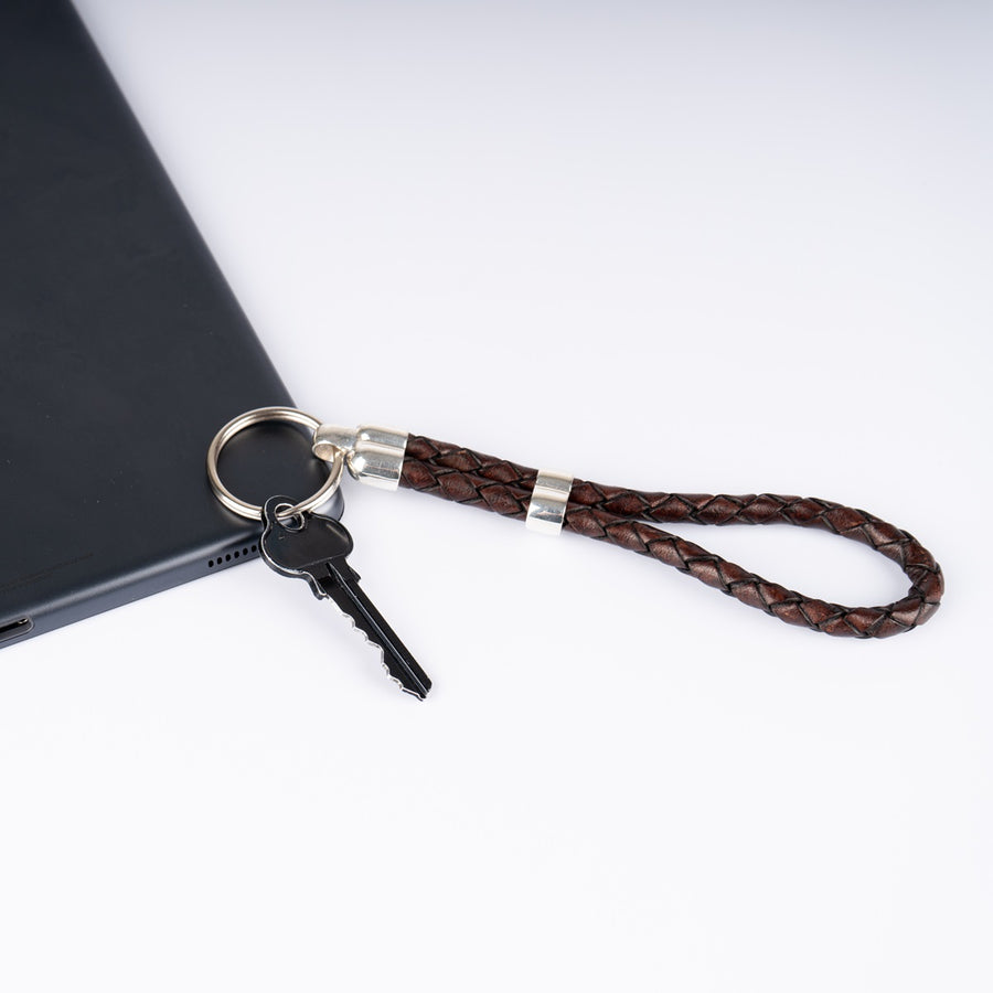 Braided Leather Keyring with Silver Toggle
