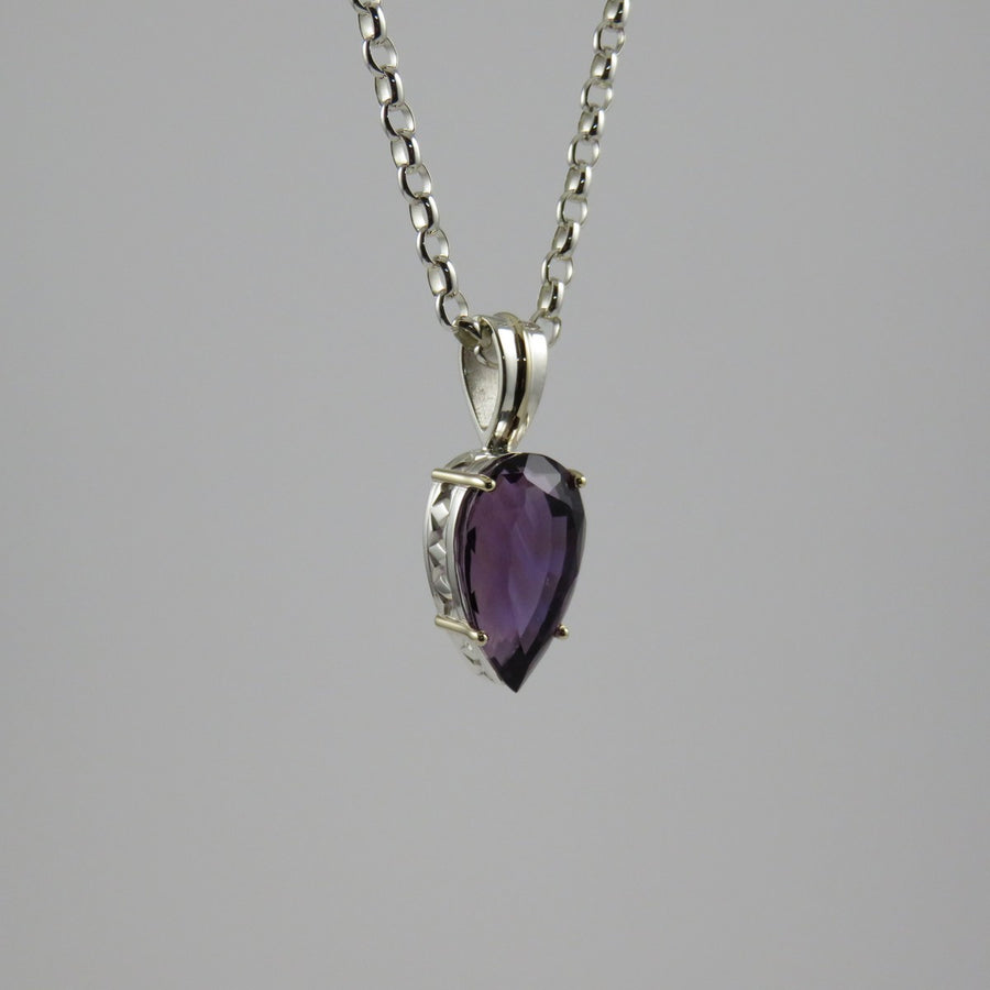 Pear Shaped Amethyst Pendant in Sterling Silver with 9ct yellow gold C ...