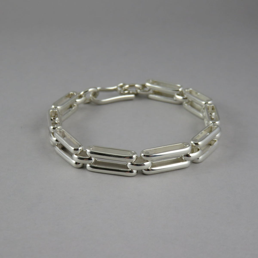 Square Link and Single Belcher Silver Bracelet
