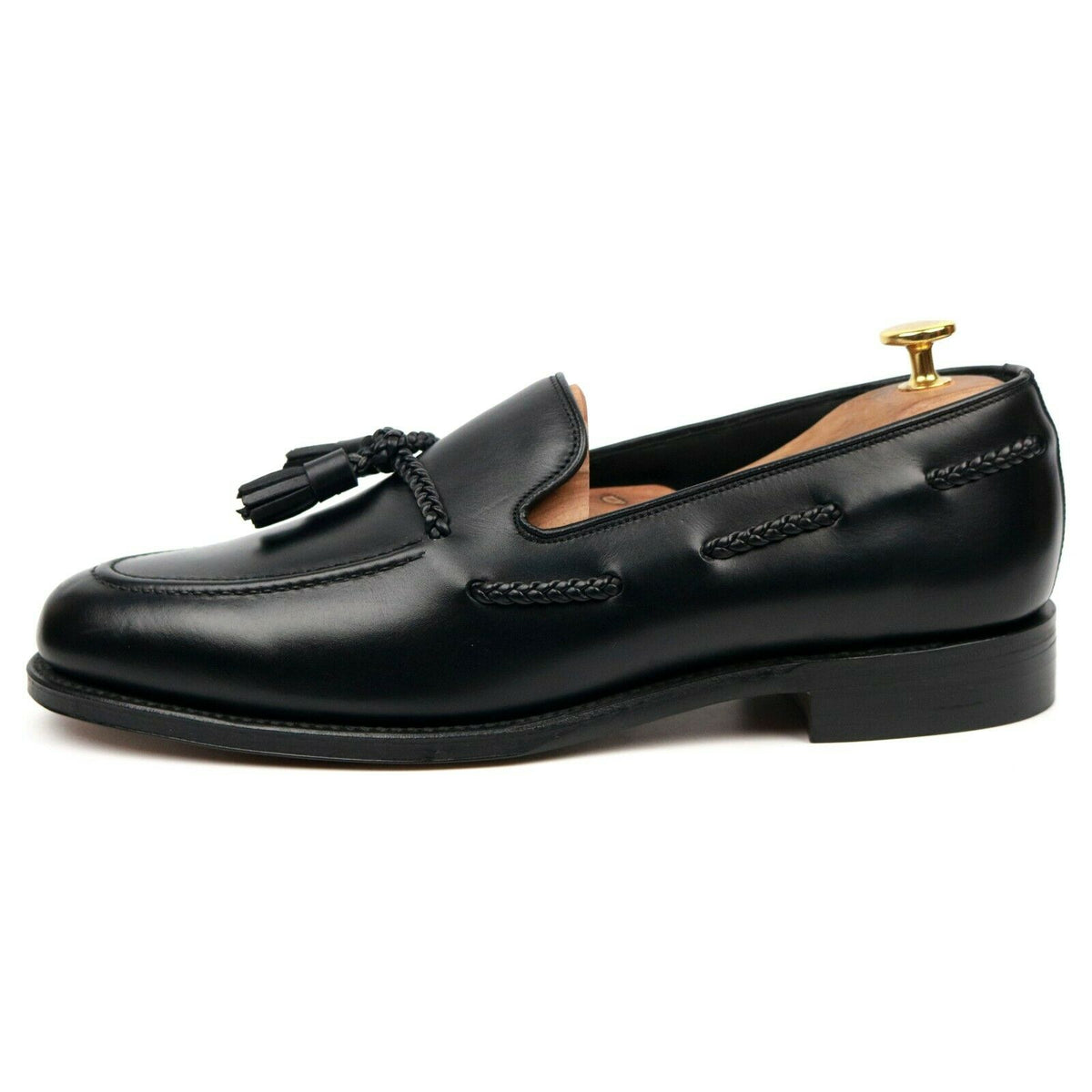 loake tassel loafers black