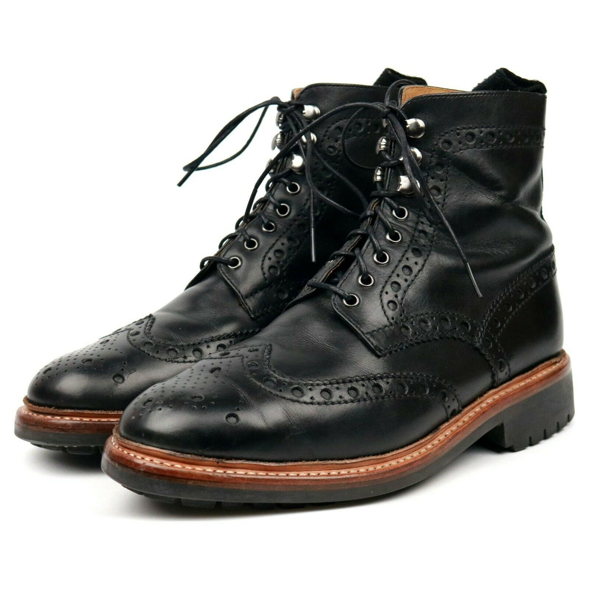 Black Leather Brogue Boots UK 6.5 G 
