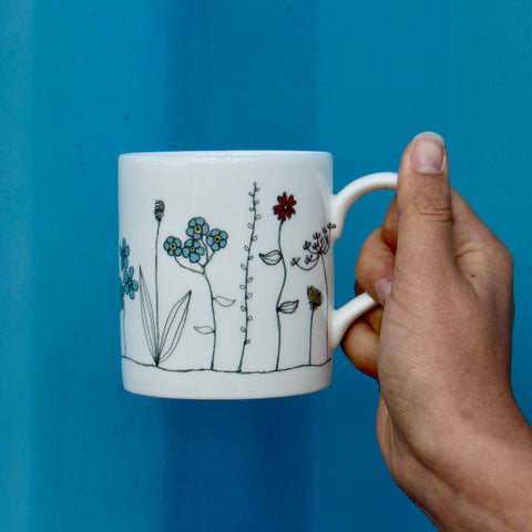 wild flowers mug, british designer mug, spring themed tea