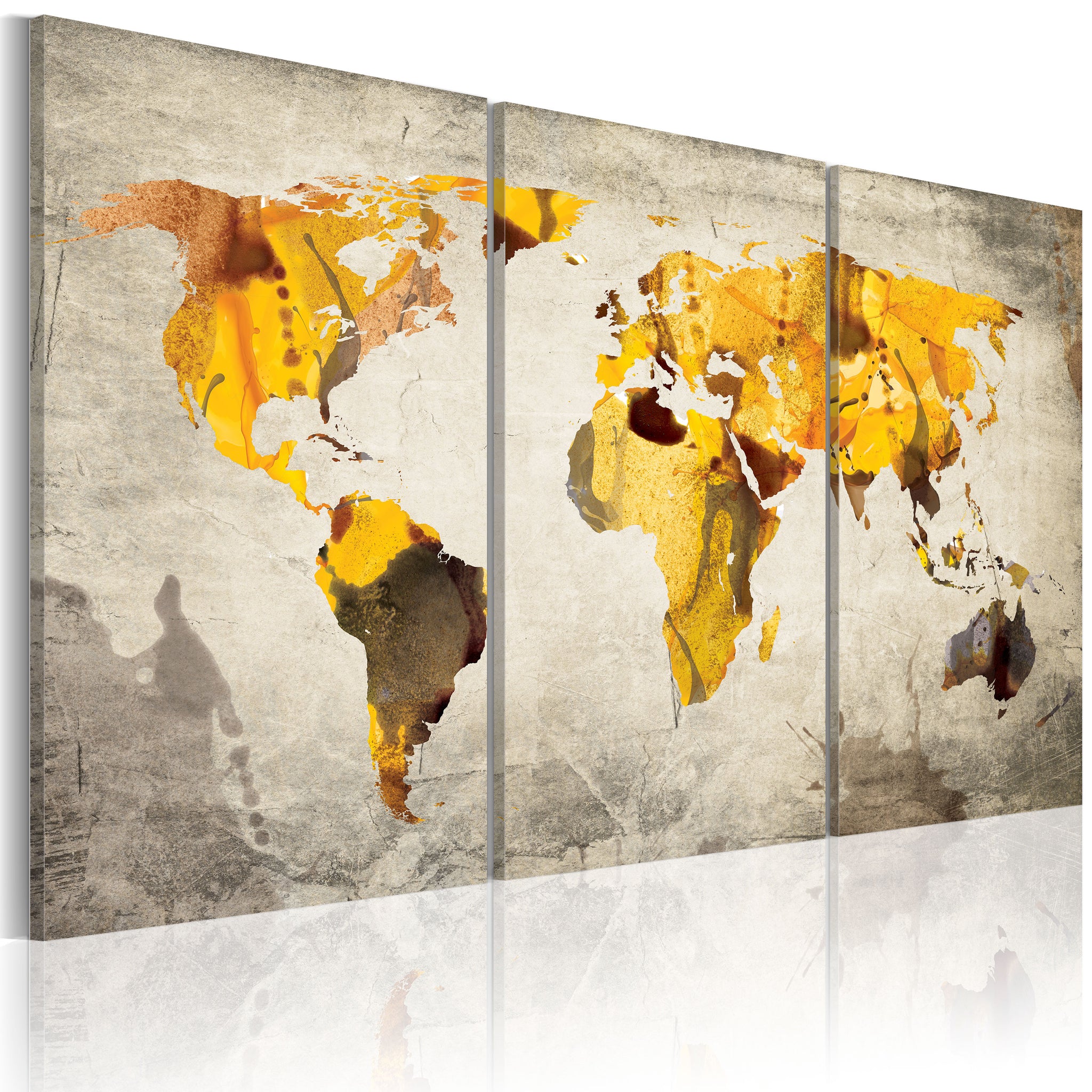 Tableau sur toile en 3 panneaux décoration murale image imprimée cadre en bois à suspendre Continents ensoleillés - triptyque 60x40 cm 11_0003840