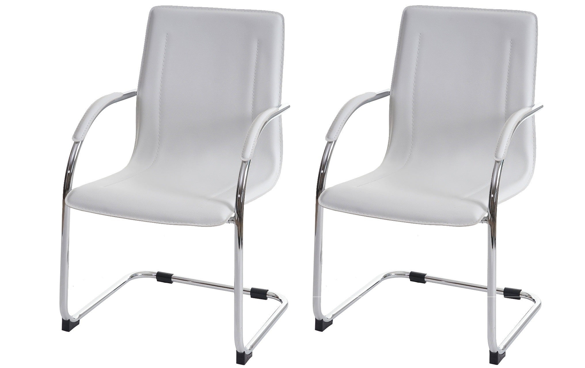 Lot de 2 chaises bureau visiteur en similicuir blanc avec accoudoir B