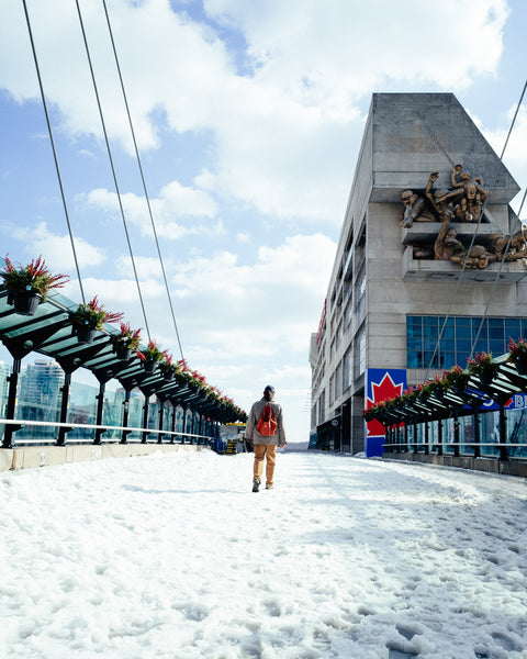 Peter Laywines crossing the bridge to the Rogers Centre