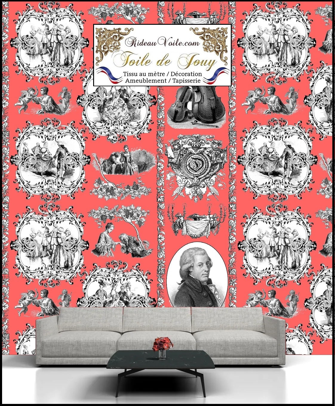 Toile de Jouy Prestige France Paris boutique haut gamme tissu ameublement décoration mètre intérieur extérieur rideau tapisserie papier peint lino