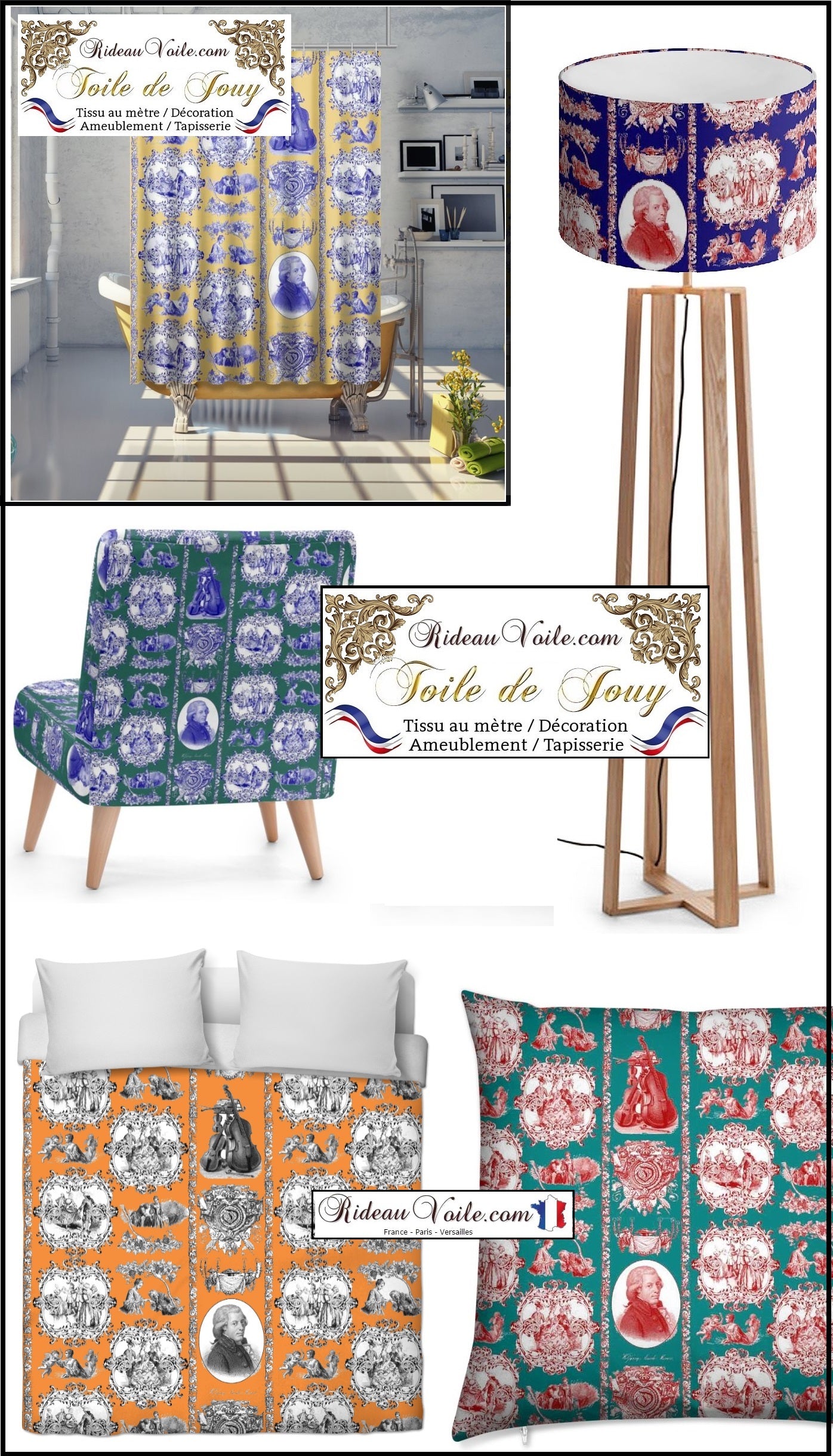 Toile de Jouy iconique tissu décoration ameublement tapisserie rideau voilage papier peint design interior french luxury fabrics upholstery home decorating