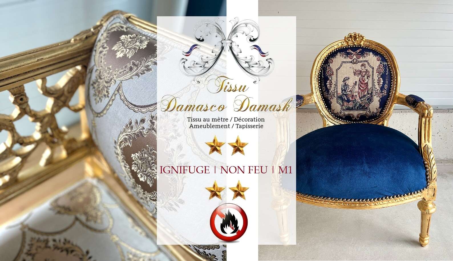 Damasco tissu ameublement Baroque ignifuge M1 non-feu