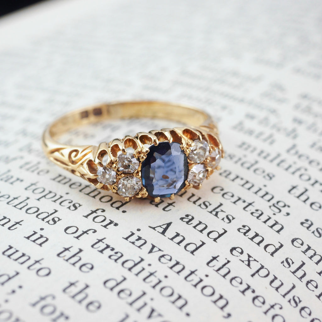 Antique Sapphire and Diamond 18k Yellow Gold Gypsy Ring For Sale at 1stDibs