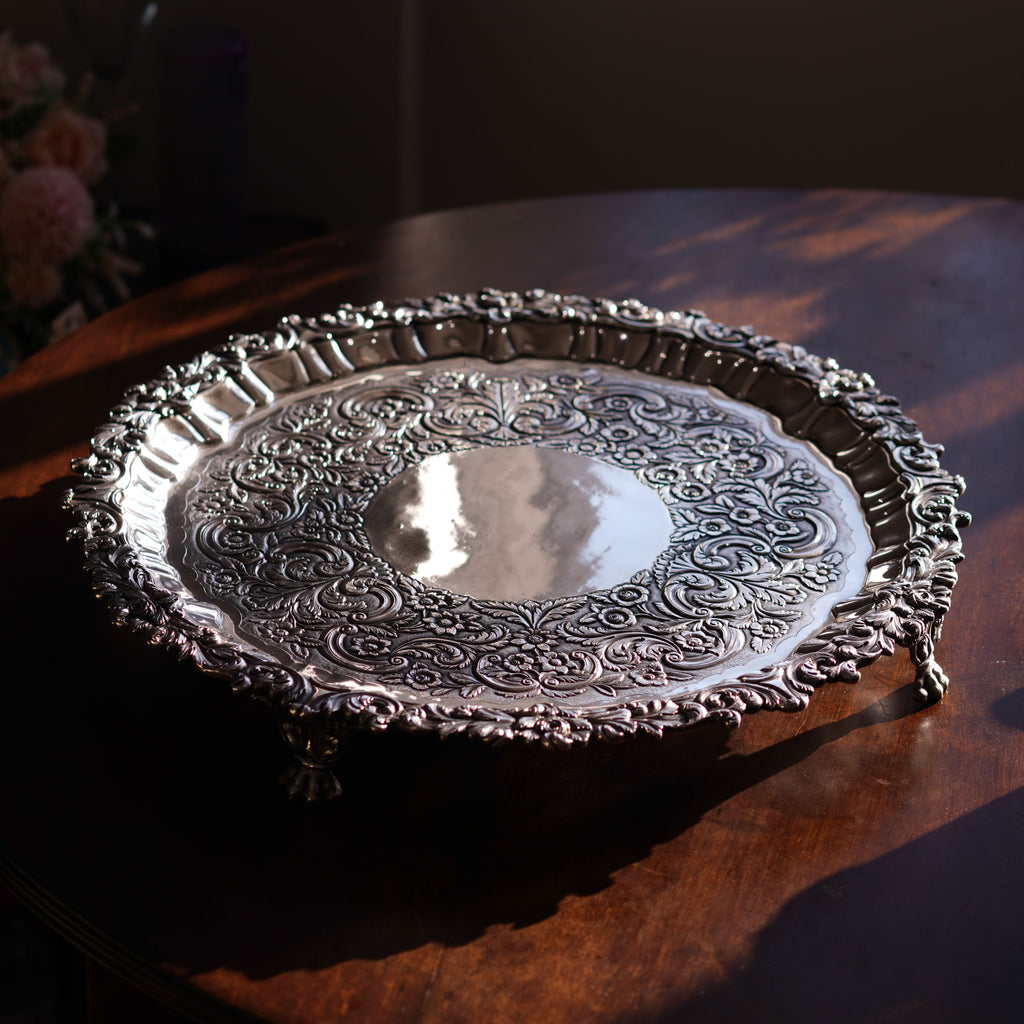 A Magnificent Large Georgian Solid Silver Irish Salver / Tray with Beautiful High Lion Feet - Robert W Smith 1831