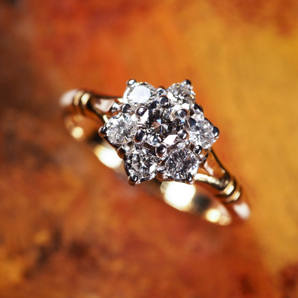 Retro-Vintage Flower Diamond Ring 14K Rose Gold