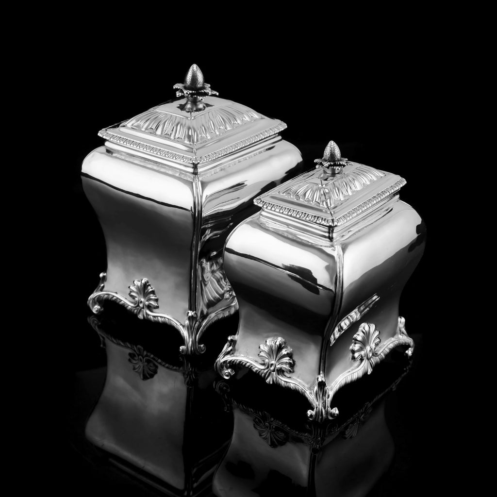 Antique Solid Silver Tea Caddy/Canister Set with Shagreen Box Case & Accessories - Peter (Pierre) Gillois 1759