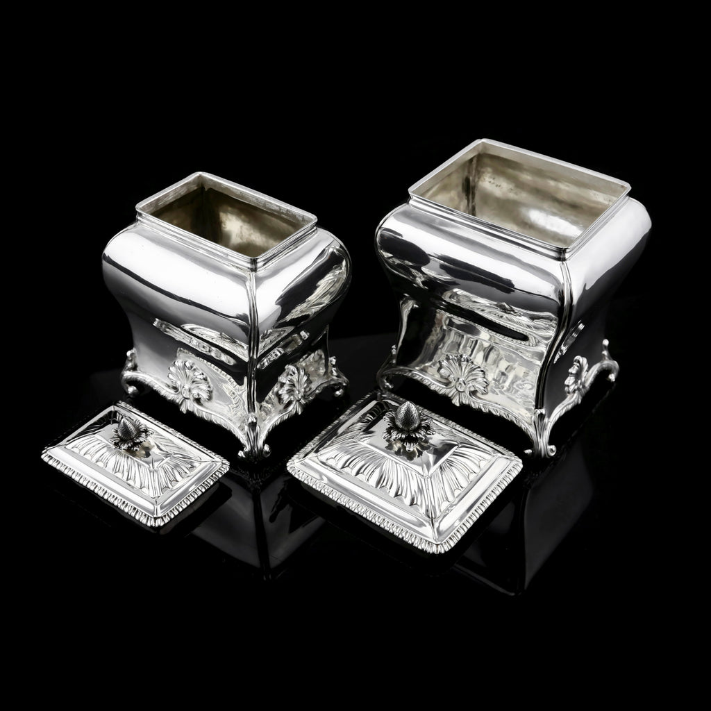 Antique Solid Silver Tea Caddy/Canister Set with Shagreen Box Case & Accessories - Peter (Pierre) Gillois 1759