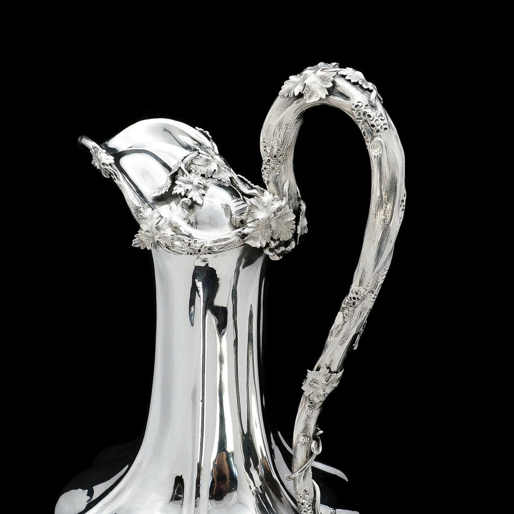 Solid silver wine ewer with grape vine handle Benjamin Smith