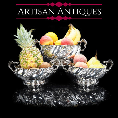 Antique Solid Silver Fruit Bowls with Griffin Handles