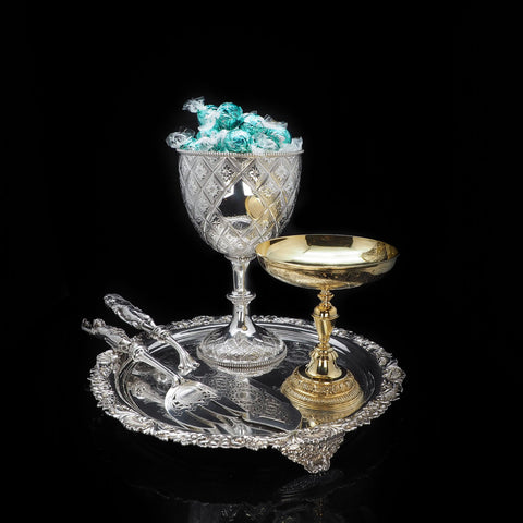 Solid Silver Victorian Goblet on a Tray with other Silverware