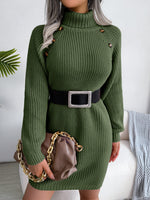 Decorative Button Turtleneck Sweater Dress - 22nd of May