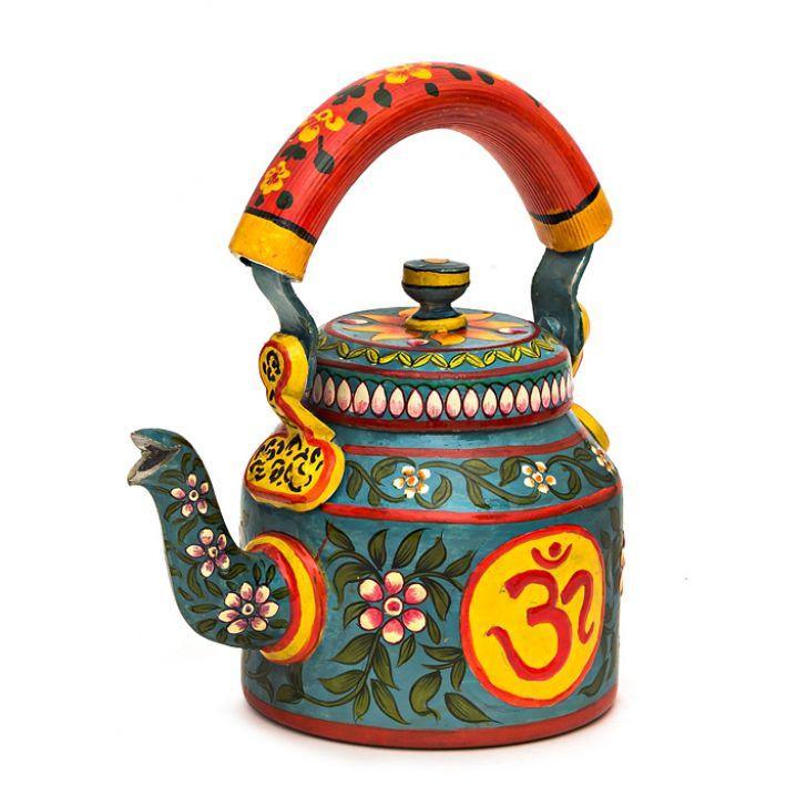 Mankot - Hand Painted Chai Kettle Teapot in Turquoise, Yellow, & Pink in  2023