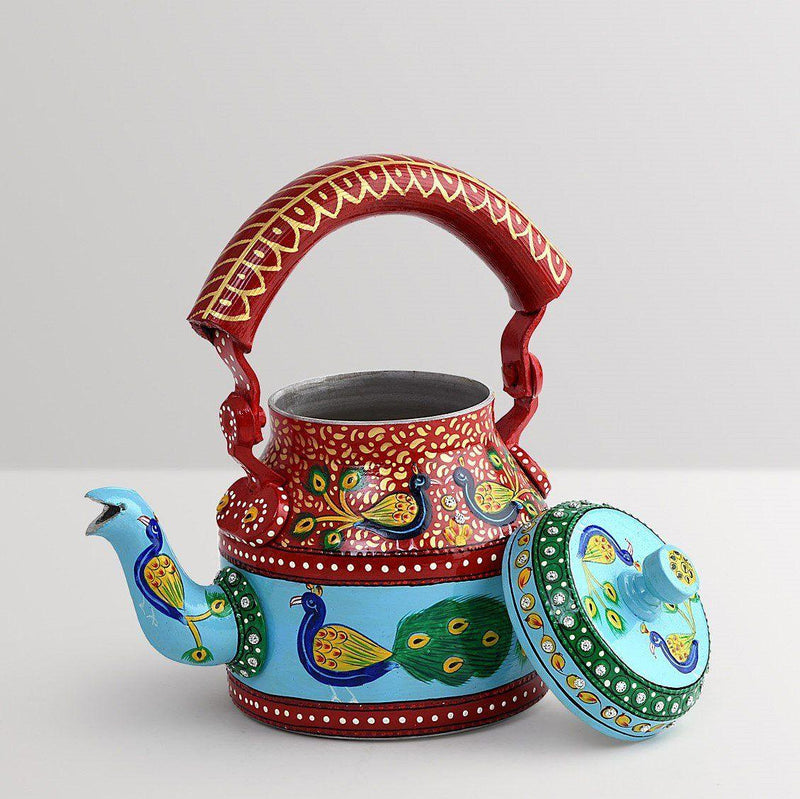 Nilakanth - Hand Painted Chai Kettle Teapot in Blue, Yellow, & Red