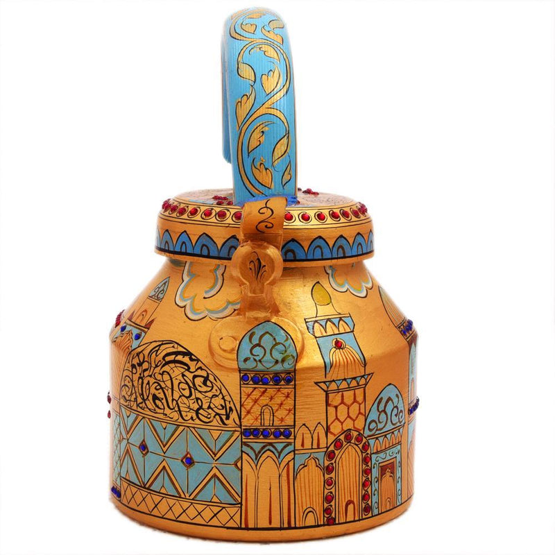 Nilakanth - Hand Painted Chai Kettle Teapot in Blue, Yellow, & Red