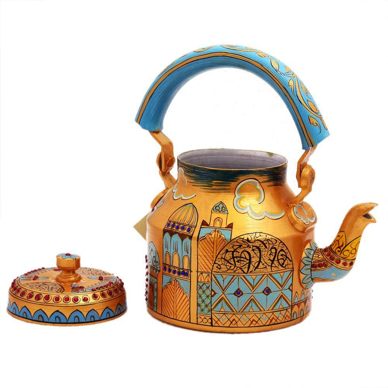 Nilakanth - Hand Painted Chai Kettle Teapot in Blue, Yellow, & Red