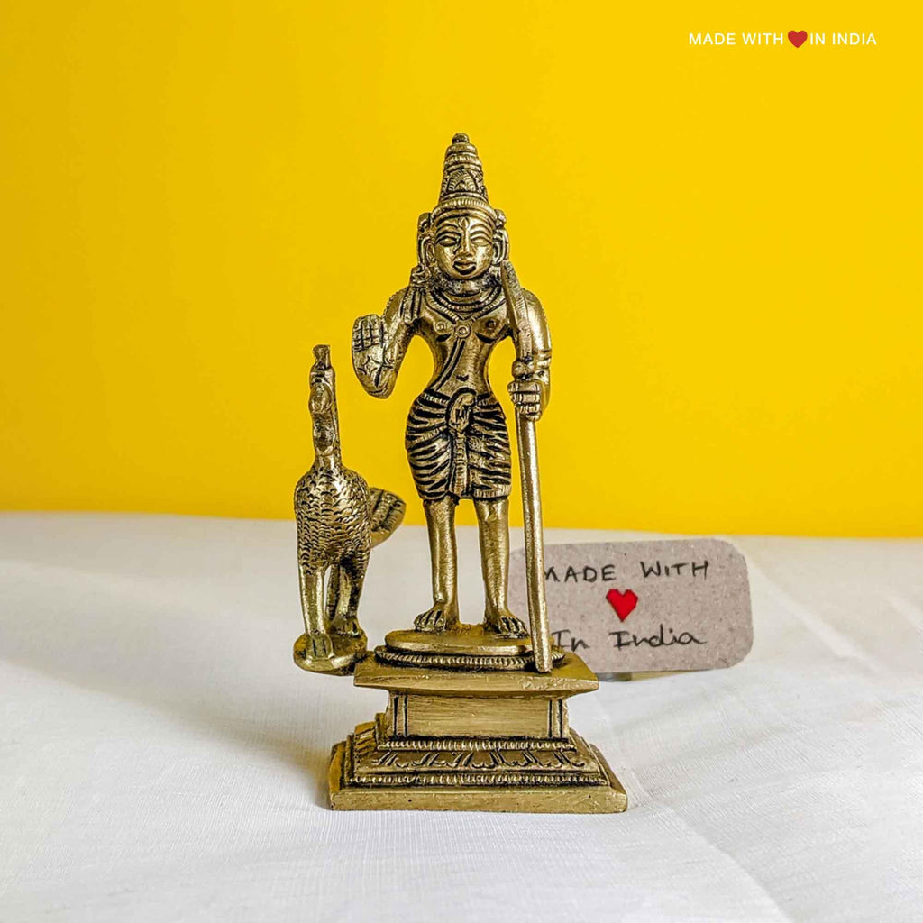 Murugan Brass Statue — Subramanya Swamy, Skanda, Kartikeya - 4.5 inche