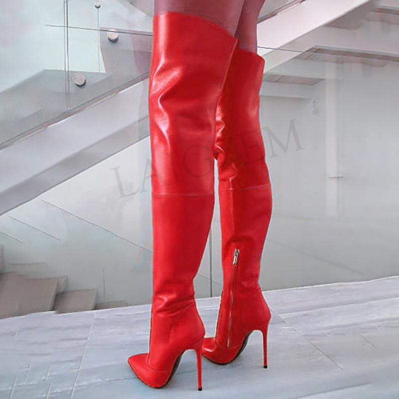 ladies red knee high boots