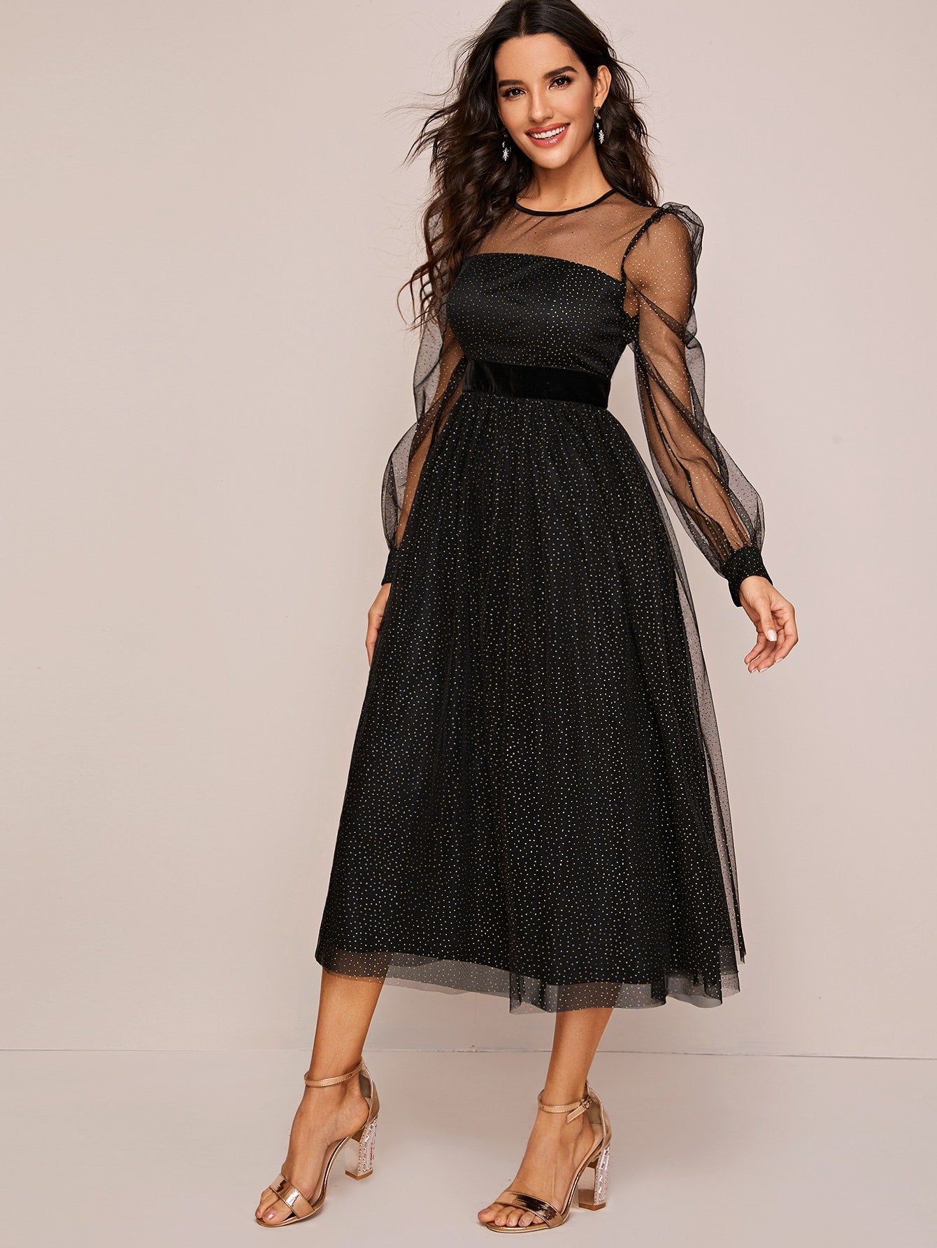 glitter mesh overlay dress