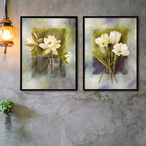 Floral Theme Set Of 2 Framed Canvas Art Print, Painting. — ART STREET