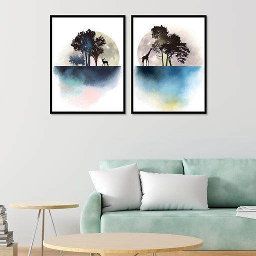 Floral Theme Set Of 2 Framed Canvas Art Print, Painting.