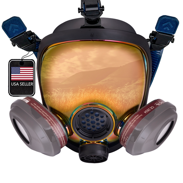 PD-101 Burnt Bronze Mirrored - Full Face Respirator Gas Mask with Orga ...