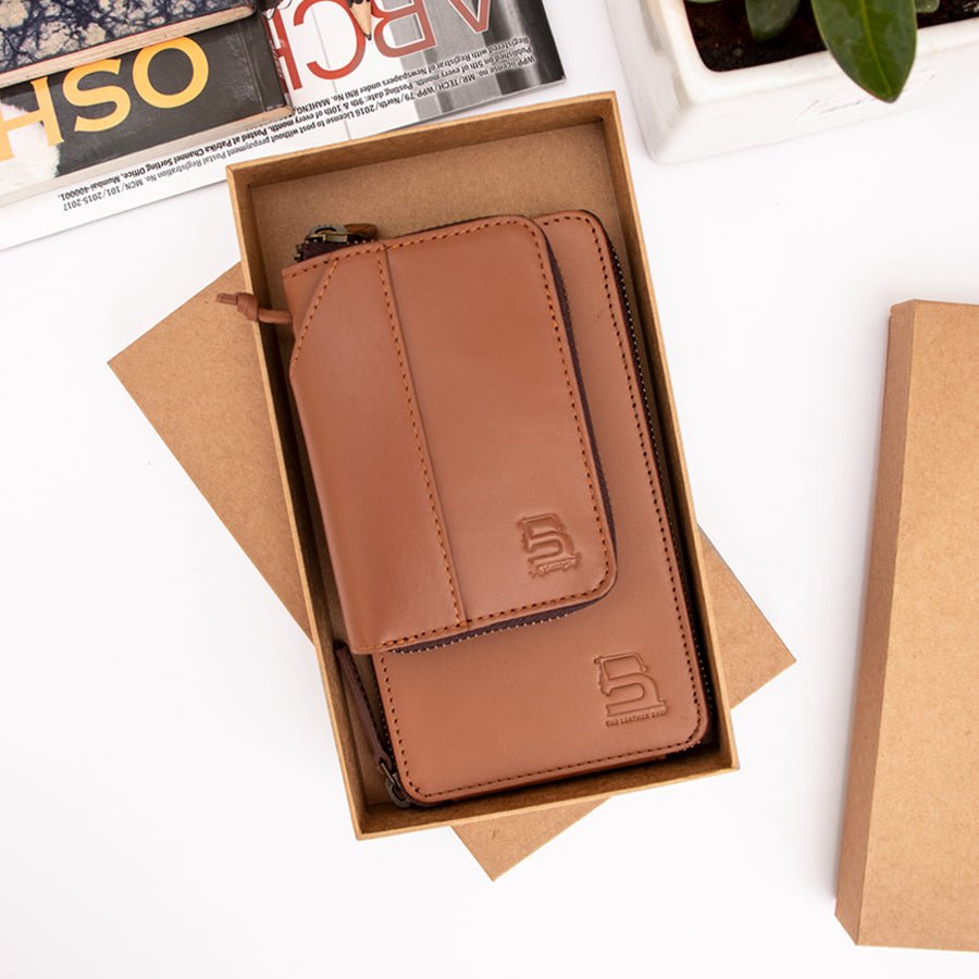 Zipper Set (Compact Zipper Wallet - Tan + MOD Phone Wallet - Tan) – The  Leather Chef