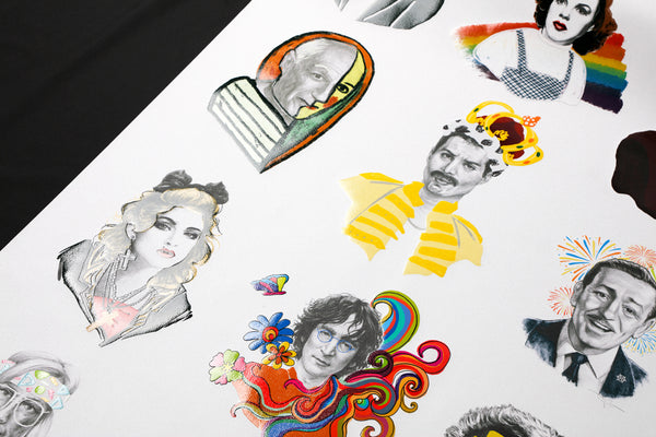 Close up of portrait images in the Iconographic wallcovering design, showcasing Astek's spot gloss technique